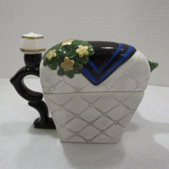 Ceramic Armchair Teapot Lamp White Cat Kitten - Picture 2 of 8